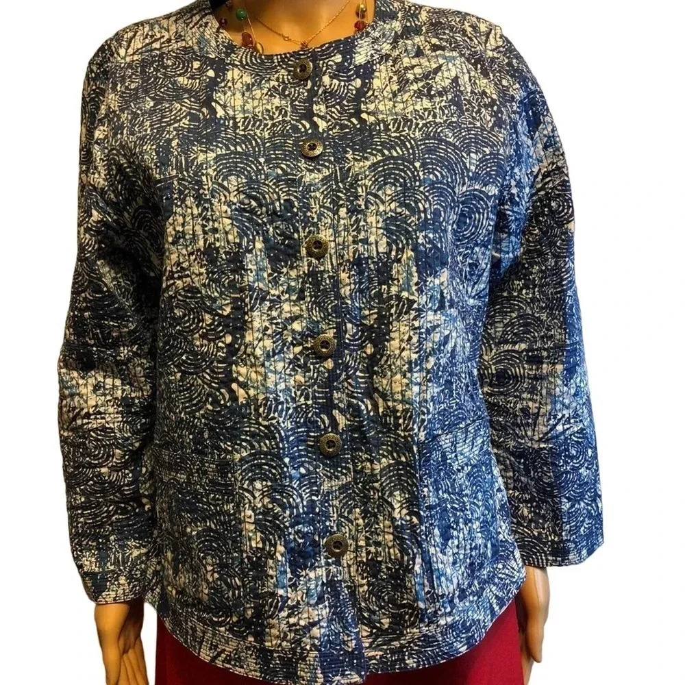 VTG Reversible Floral Button Up Cozy Quilt women Cardigan Jacket Size L Pockets